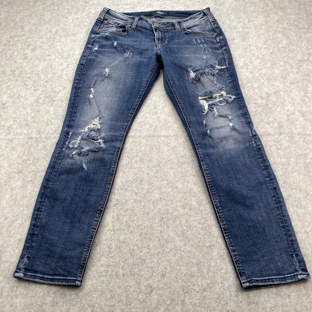 Silver Jeans Co Sam Boyfriend Jeans Womens 28x26 Blue Distressed L27107SCS376